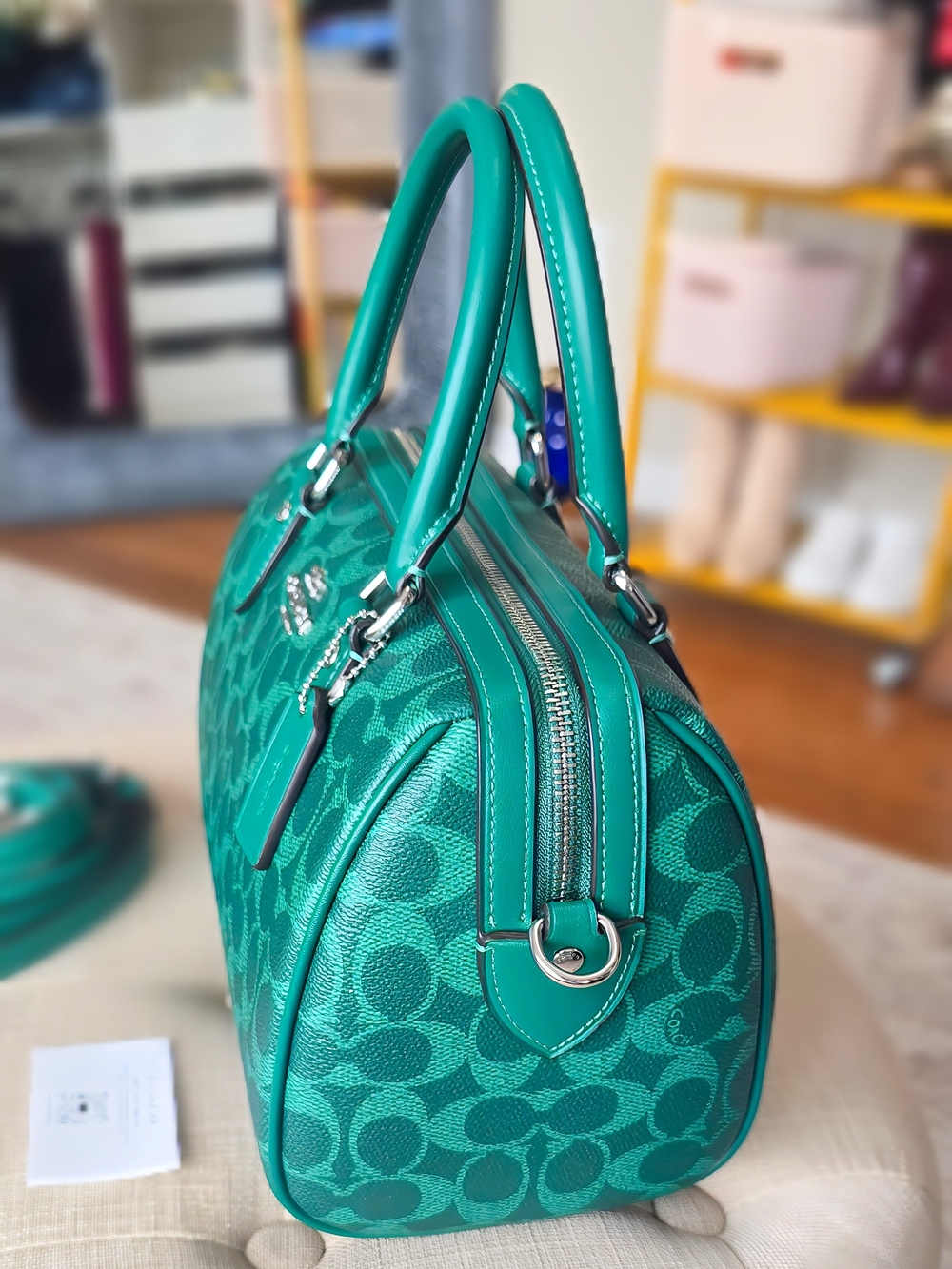 Coach Rowan Green Signature  Satchel - Teal/Green - Picture 7 of 9